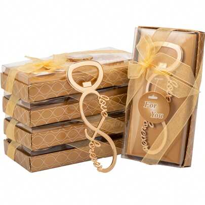 1套/12套金色8字形开瓶器，适合作为8岁生日礼物、8周年纪念纪念品、婚礼、新娘或生日派对回礼、婚礼宾客装饰、婚礼宾客礼物、情人节礼物、厨房和酒吧用品、派对礼品