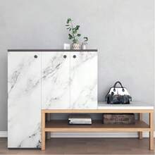 1pc White Glossy Faux Marble Peel And Stick Wallpaper, Waterproof Heat Resistant Non-Stick Kitchen Cabinet Drawer Renovation Wallpaper - White - View 5