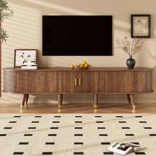 TV Cabinet 69 In With Sliding Door, Walnut Look & Large Storage – Country-Style TV Stand Made Of MDF With Open Shelves, Drawers & Cabinet – Natural Design - Wood + MDF - View 1