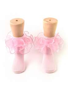 2 Pairs Children Ruffle Floral Lace Princess Ballet Short Socks, Suitable For Babies/Toddlers/Girls - Multicolor - View 2