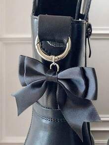 1 Pair Black Ribbon Bow Pendant Shoe Buckle Decor For Boots, Suitable For Necklace, Bag, Keychain Decoration - Black - View 2