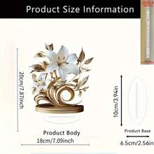 2D Acrylic Floral Desktop Decor, Blooming Lily Design With Golden Leaves And Stamens | Suitable For Living Room And Office | Bohemian Style | Ideal Gift For Holidays And Birthdays - Multicolor - View 7