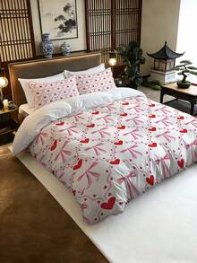 2/3pcs Bedding Set, Princess Style Bow & Heart Print Pattern, Comfortable Bedroom Decor, Suitable For Valentine's Day, Birthday, Holiday Gift (1*Duvet Cover+1/2*Pillow Case), Excluding Filler Material - 2601DM52 - View 2