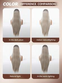 华丽银灰金色13x4高清蕾丝前假发，丝滑直发，自然发际线，耐热合成纤维，打造日常优雅造型，30英寸 - 彩色 - 查看 8