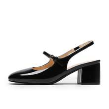 Women's Mary Jane Low Chunky Heels Slingback Closed Square Toe Dress Shoes Elegant Wedding Party Work Office Pumps Shoes - 黑色 - 查看 8
