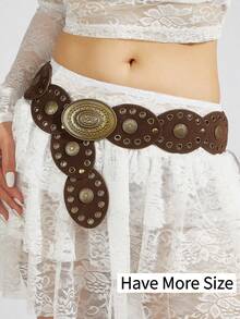 1条波西米亚西部风女士腰带，波西米亚风腰带，西部风腰带，哥特式天鹅绒拼接腰带，时尚配饰，秋冬咖啡色和古铜色花卉椭圆形扣腰带，连衣裙配饰，派对，海滩，音乐节，Y2K风格腰带，情人节礼物，有大码可选 - 咖啡 - 查看 2
