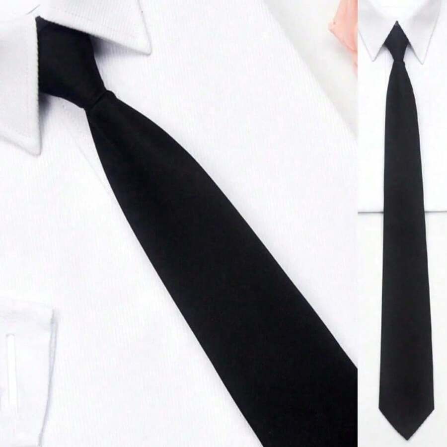 1pcs Black Simple Clip On Tie Security Tie For Men Women - màu đen - Xem 1