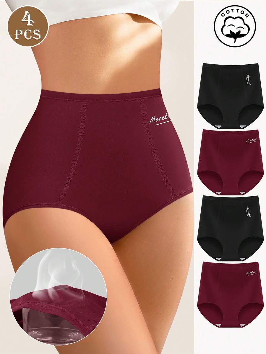 4Pcs Seamless Cotton Panties High Waist Women's Briefs Lifting Buttock High Elasticity Panty Comfortable & Breathable Women Lingerie - Nhiều màu - Xem 1