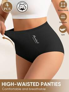 4Pcs Seamless Cotton Panties High Waist Women's Briefs Lifting Buttock High Elasticity Panty Comfortable & Breathable Women Lingerie - Nhiều màu - Xem 2