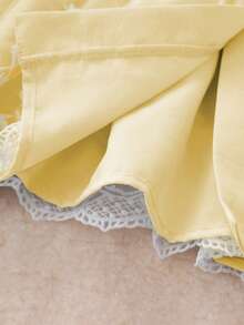 女士甜美蝴蝶结圆领七分袖高腰刺绣拼接上衣，夏季上衣 - 淡黃色 - 查看 8