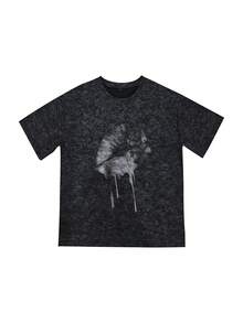 Women's Summer New Lip Pattern Printed Round-Neck Short-Sleeved T-Shirt, Casual Loose Versatile Top, Stylish Daily Wear - Black - View 3