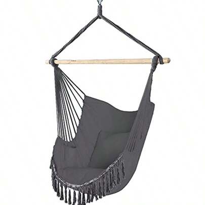VOUNOT® Hanging Chair With Cushion Macrame Hammock Swing Chair For Bedroom Balcony Patio Garden Indoor Or Outdoor 265LBS Capacity Grey