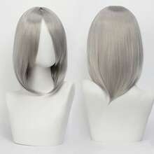 Karida 14-Inch Synthetic Fiber Cosplay Wig With Bangs, Layered Straight Hair, Unisex Cosplay Wig, High Density, Natural-Looking Cosplay Wig For Men And Women