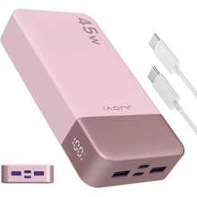 JUOVI Power Bank, Portable Charger, 20000 MAh, 45 W, PD3.0, QC 4.0, Fast Charging Battery With LED Indicator, 2 USB-C, 2 USB-A For Apple Phone 15, Blue, Green For Apple Phone, IPad, Android Phone, Gifts For Family, Friends, Children, Birthdays, Christmas, Winter. Suitable For Outdoor Play, Shopping, Travel, Portable Power Supply. Stable Polymer Lithium Battery (Pink) - 粉色 - 查看 1
