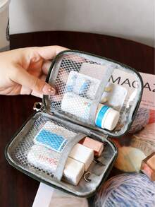 Compact And Portable Medical Kit Printed With "Medicines" And Pill Pattern,Travel Zipper Medical Kit,Transparent Medicine Storage Bag,Medicine-Themed Storage Bag, Version Of Travel And Home Portable Storage Bag,Transparent Waterproof Storage Bag,Mini Makeup Bag,For Medicines, Cosmetics, And Data Cable - Multicolor - View 5