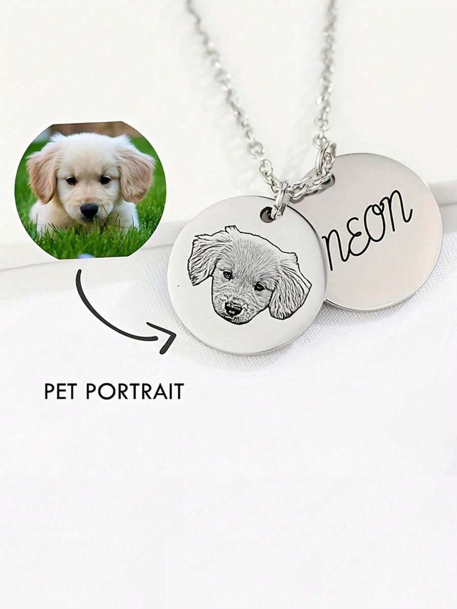 1件定制照片和名字项链，个性化宠物纪念首饰，不锈钢雕刻吊坠项链，情人节、生日、周年纪念日、母亲节、复活节的理想礼物 - 多色3 - 查看 1