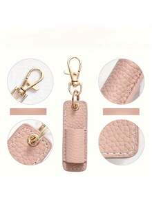 1pc Portable Pen Clip Keychain, Compact Leather Pen Holder With Keyring - Multicolor - View 5