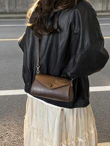 1pc Women's Fashionable Commuter Solid Color Shoulder Bag, Portable Versatile Flap Vintage Crossbody Bag, Suitable For Dates, Shopping, Gifts, Work - Coffee - View 7