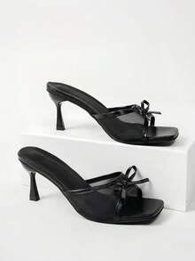 2026 New Women's Black Square Toe Stiletto High Heel Sandals, Fashion Versatile Sexy Party Shoes, Make Legs Look More Slender - Black - View 2