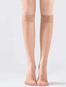 3/6/10 Pairs Women Apricot & Black 15D Knee High Stockings, Anti-Snag, Core-Spun, Sexy, Ultra-Thin, Ultra-Sheer, Versatile Thigh High Socks, Suitable For Work, Party, Gift, Fall, Cozy
