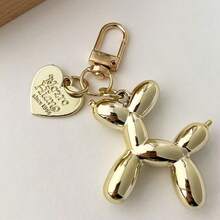 1pc DIY Phone Charm Laser Balloon Dog Keychain Pendant, Candy Color Heart Decor Accessories