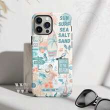 Coastal Summer Phone Case - Beachy Collage Design, Ocean Vibes, Drop-Resistant Case For IPhone With UV Protection, Tough Glossy Finish - 款式1(1pc) - 查看 10