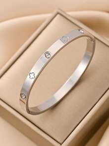 3件套不锈钢女士手链，复古经典简约风格，百搭饰品，适合派对、情人节礼物、狂欢节、音乐节、街头风、宴会等场合。 - 銀色 - 查看 6