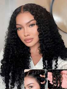 Hair 100% Human Hair Finger Coil Ends Bye Bye Knots Wig Summer Vacay Glow 7x5 Lace Closure Glueless Wigs Natural Black Spiral Curls Water Curly Hair Twist Out At The End Ready To Wear Pre Cut Pre Pluck Pre Bleached Transparent Lace Unice Wig - SNatural - View 6