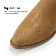 Womens Cowboy Boots Western Comfortable Chunky Heel Square Toe Fashionable Vintage Embroidered Cowgirl Knee High Boots - 譚 - 查看 8