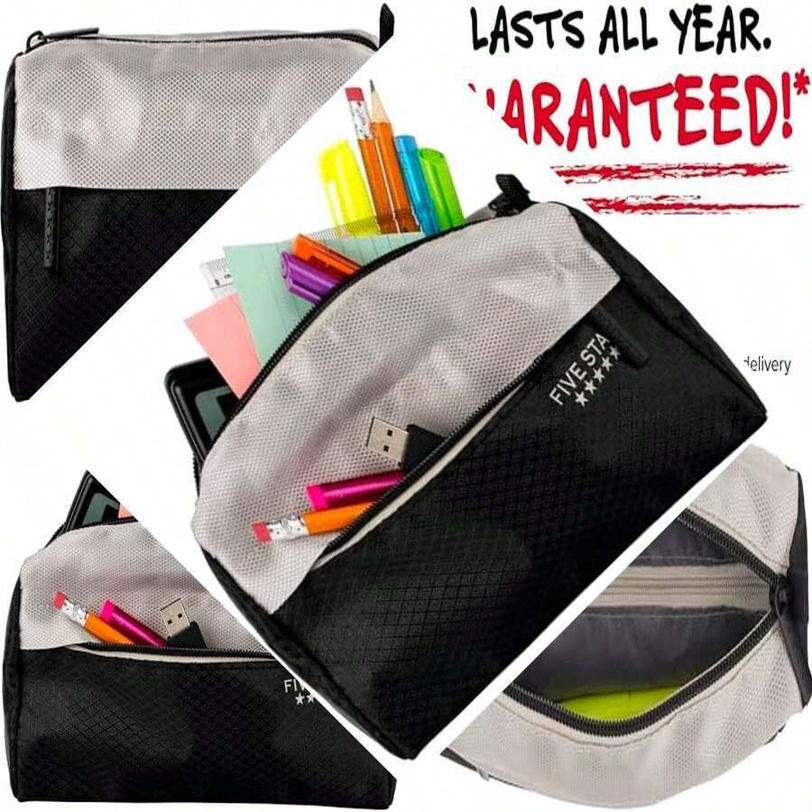 Almacenamiento para suministros escolares, auriculares, cargadores, cables, maquillaje - Bolsa con cierre de 9 bolsillos, ideal para lápices y bolígrafos, negro - como en la foto - Ver 1