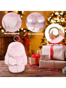 可爱兔子毛绒钥匙扣，5.9英寸，手工制作，柔软兔子毛绒球吊坠，可爱兔子毛绒钥匙扣，女士礼物 - 彩色 - 查看 11