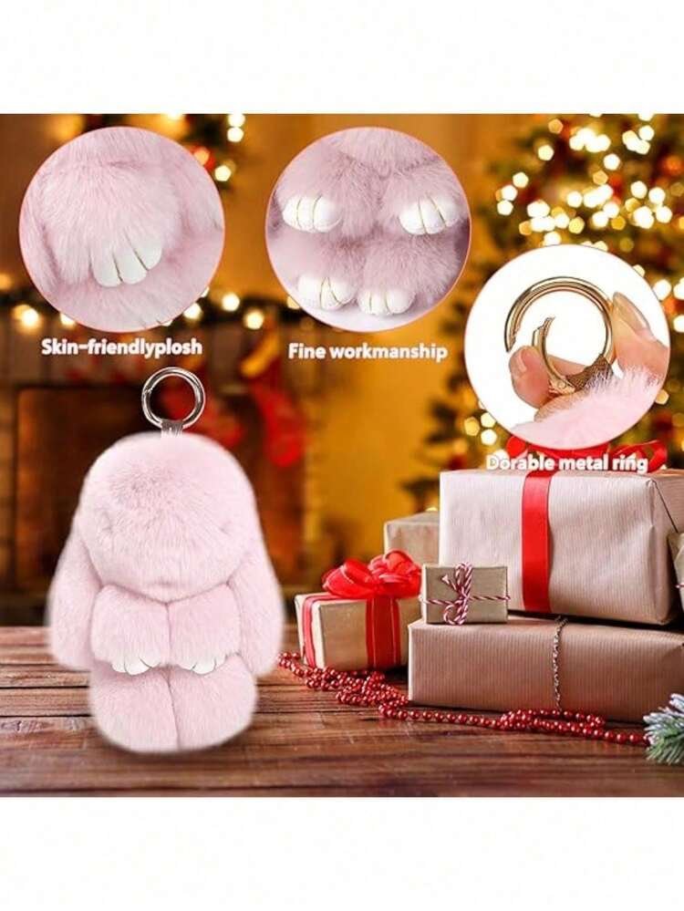 Cute Rabbit Plush Keychain For Backpack 5.9 Inch Handmade Soft Rabbit Plush Ball Pendant Rabbit Cute Plush Keychain For Women Gift - Multicolor - View 11