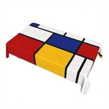 1pc Mondrian- Table Cover - Modernist Neoplasticism Style With Primary Color Grid (//Diode - Compatible With Diode For Home/Office) - Machine- Fabric - Farmhouse Table 88.9cm 139.7cm Suitable For Picnic, Camping, Weddings, Parties, Christmas - Multicolor - View 4
