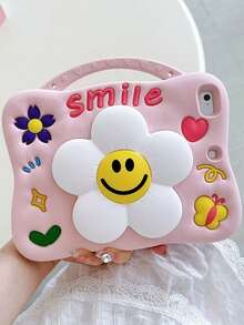 1pc Unisex Sunflower & Smiling Face Expandable Silicone Phone Holder, Minimalist & Cute, Portable, Pen Slot, Shock-Proof, Scratch-Resistant, Fingerprint-Proof, Suitable For IPad Mini 1/2/3/4/5/6/7, IPad Air 4/5/6/7, IPad Pro 11, IPad Air 1/2, IPad 10.2, IPad 9.7, IPad Air 6, IPad 10.9 - Pink - View 7