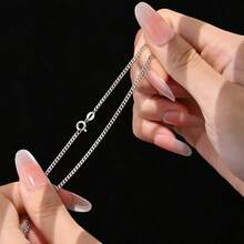 1pc S925 Sterling Silver Basic Minimalist Long Chain Necklace For Men, Casual Collarbones Chain, Eid Gift - Silver - View 4