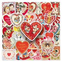 50pcs Retro Cartoon Heart Doodle Stickers, Suitable For Scrapbooking, Diaries, Notebooks, Water Bottles, Cars, Etc. Gifts With Positive Messages - Multicolor - View 6