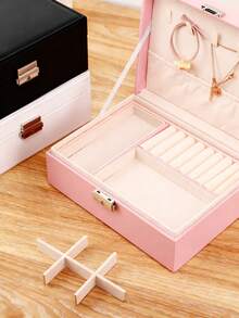 Classic Leather Jewelry Boxes In Black, White, Pink, And Green, Featuring A Removable Tray, Snap Closure, And Padded Drawers-A Versatile Oval Desktop Organizer With Ample Capacity For Necklaces, Earrings, Rings, Bracelets, And Watches-Making It An Ideal Gift For Women And Girls. - Multicolor - View 4