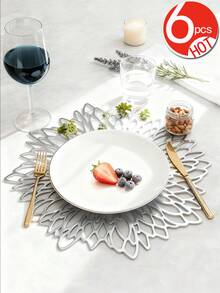 12pcs Gold Flower 15-Inch Round Placemats, PVC, 3.94-Inch Round Hollow Flower Coasters, Washable, Easy Clean, Wipe-Clean, Non-Slip, Heat-Resistant, Suitable For Room Decor, Dining Table Decor, Home Decor, Holidays, Parties, Birthdays, Weddings And Dinners - Multicolor - View 14