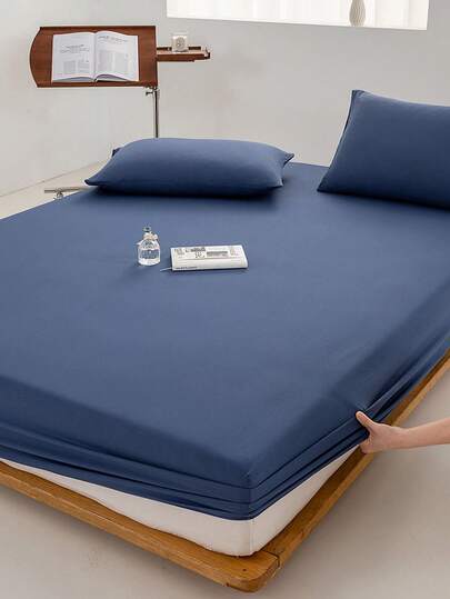 1pc Solid Color Fitted Sheet, Mattress Protector, Bed Cover, Soft & Breathable, Fits Twin, Full, Queen, King Size Beds With Up To 11.8 Inch Mattress Depth, Home Textile