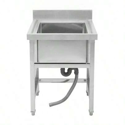 Dining Separate Sink 201 Stainless Steel Multi-Function Sink, Single Bowl, Outdoor Communal Sink, Separate Kitchen Sink, Commercial Sink, Laundry Sink, Outdoor Garage Sink, With Filter And Drain, Stable, Adaptable To Different Terrain, Removable Adjustable Feet, Industrial Garage Sink Commercial Sink Restaurant, 60*60*80cm/23.62*23.62*31.5inch.