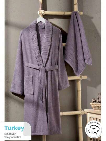 Carla 2 delar bomull unisex badrocksset, frotté basturock och huvudhandduk 50*85 Cm