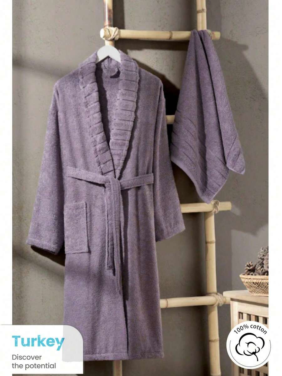 Carla 2 Pieces Cotton Unisex Bathrobe Set, Terry Cloth Sauna Robe And Head Towel 50*85 Cm