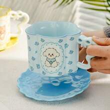 贝壳纹手柄咖啡杯碟套装 北欧风简约马克杯 家用陶瓷杯 复古水杯 - 彩色 - 查看 9