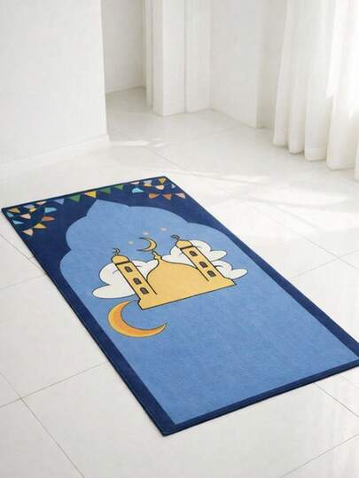 Hot-Selling Portable Children's Prayer Mat, One Piece Measuring 18.89*38.59 Inches, Suitable For Pilgrimage, Foldable For Home Use, An Ideal Choice For Prayer, Suitable For Pilgrimage Activities, Usable Both Indoors And Outdoors, Can Be Set Up In The Study, Hallway, And During Ramadan.
