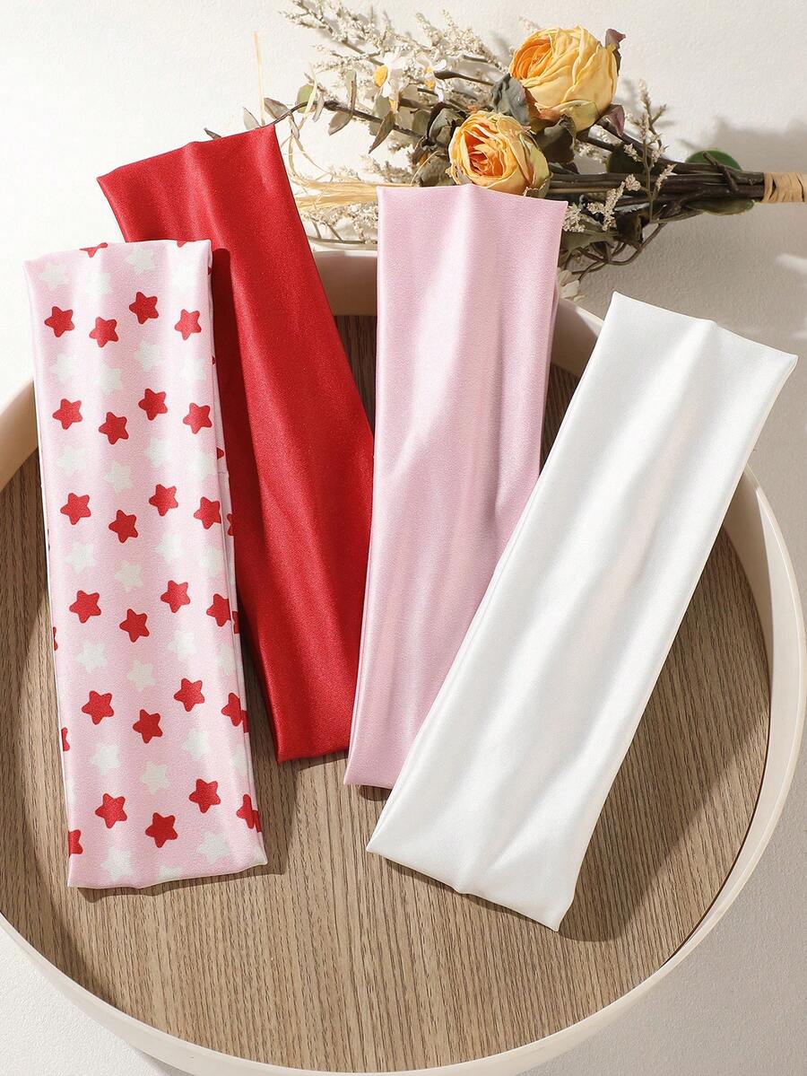 4pcs Solid Color Star Headbands For Women, Stretchy Sports Yoga Running Fitness Soft Breathable Non-Slip Hair Accessories Women Sweatband Casual Hair Band Elegant Head Scarf - Multicolor - View 1