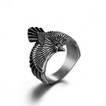 A Non-Fading Fashion Punk European And American Style Retro Flying Eagle Stainless Steel Ring Men's Fashion Creative Vintage Bird Ring Hand Accessory - 銀色 - 查看 6