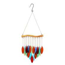 1pc Colorful Leaf Wind Chime, Iron & Fused Colored Glass, Home, Office, Porch Decor - Multicolor - View 6