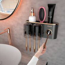Wall-Mounted Toothbrush Holder & Toothpaste Dispenser For Bathroom - black gold - View 1