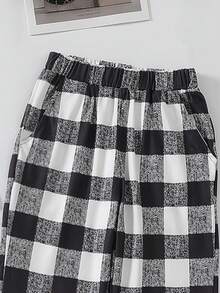 2 件套青少年男孩格纹 POLO 衫和松紧袖口裤休闲装，春/秋/冬 - 黑與白 - 查看 8