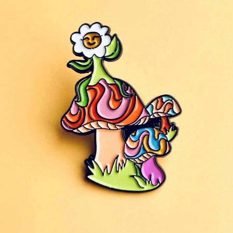 1pc Creative Colorful Mushroom Shape Enamel Brooch Pin, Bag/Lapel Pin, Clothing Brooch, Jewelry Gift For Kids & Friends - 彩色 - 查看 1